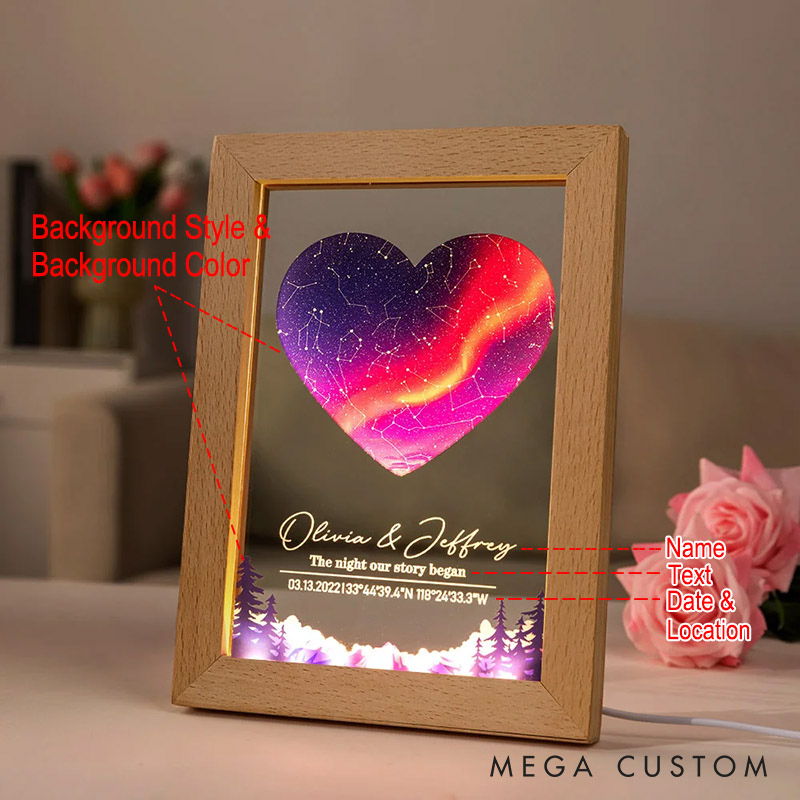 Personalized Couple Star Map by Date and Location Night Light with Frame The Night Our Story Began Night Lamp Constellation Map Anniversary Gift