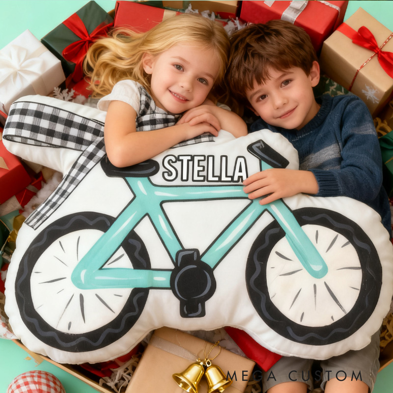 Personalized Christmas Blue Bicycle Graphic 3D Print Pillow Decor Vintage Bike Keepsake for Cyclist Cycling Lovers Soft and Funny Home Decor