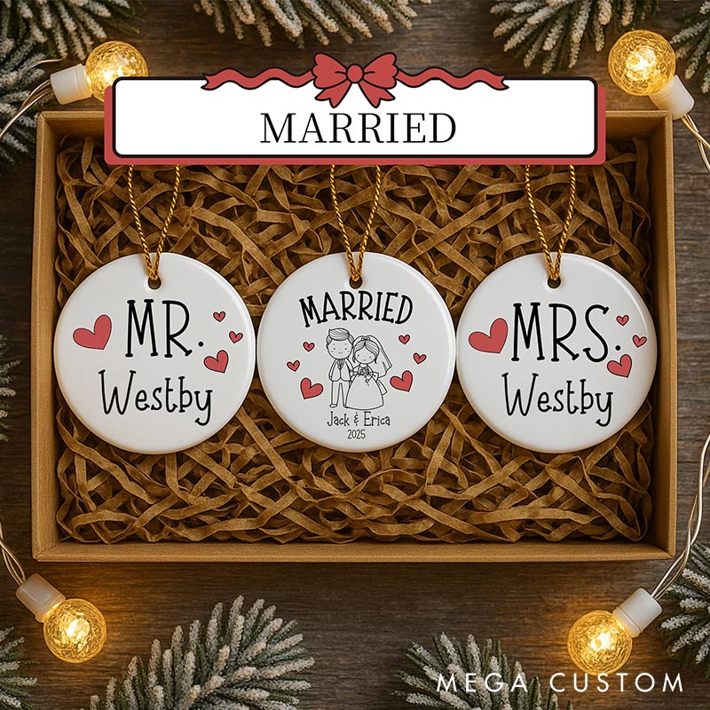 Personalized Couple Romantic Wedding Mr Mrs Ceramic Ornament Custom Newlyweds Married Ornament Our First Christmas Ornament Gift