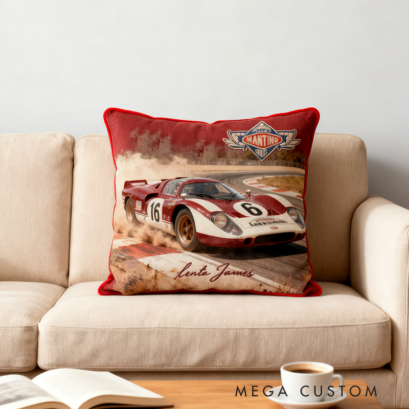Custom Name Racing Car Pillow Personalized Motorsport Gift for Racers and Racing Lovers