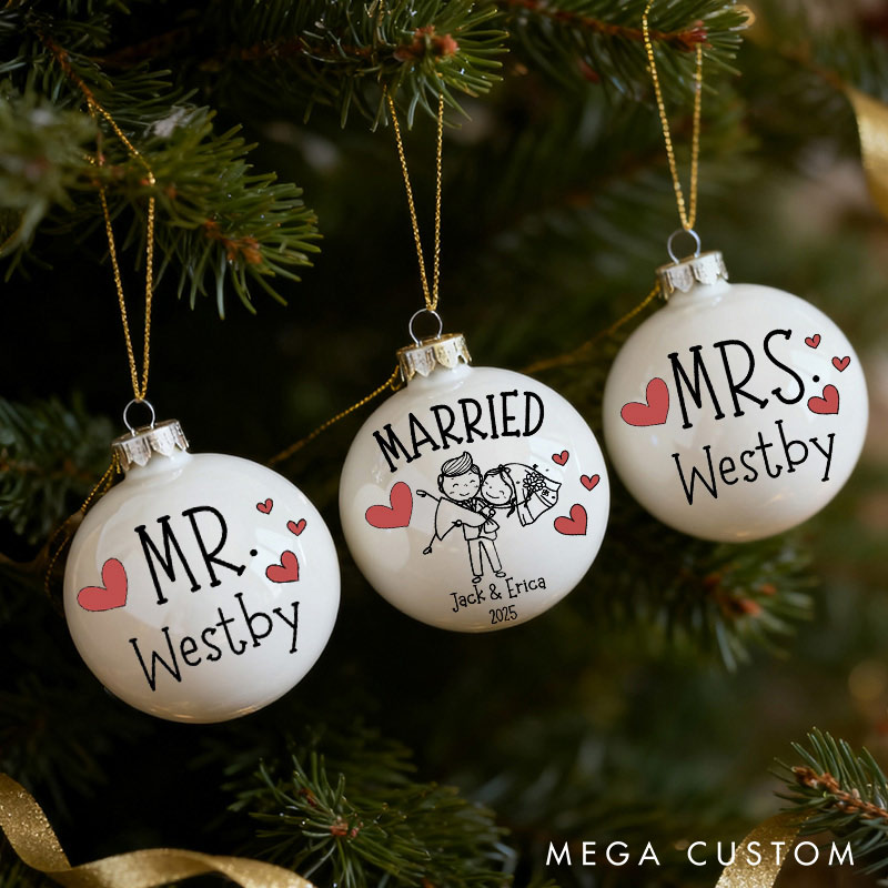 Personalized Mr and Mrs Matching Christmas Ornament Our First Christmas Ornament Set For Newlywed Couple Wedding Ornament Keepsake