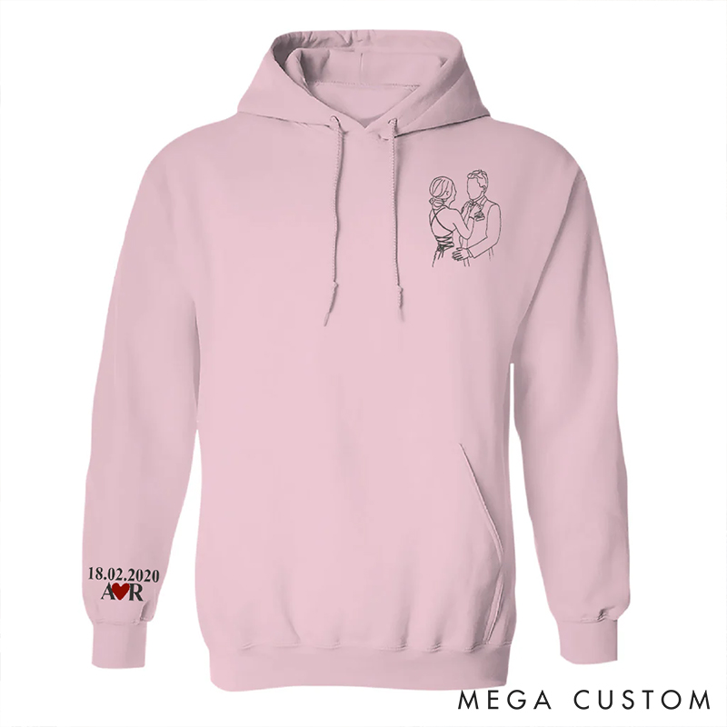 Personalized Custom Photo Line Drawing couple Sweatshirt Custom Initial for Couple Anniversary Valentine's Gift for Wife Holiday Top Cloth for Wife