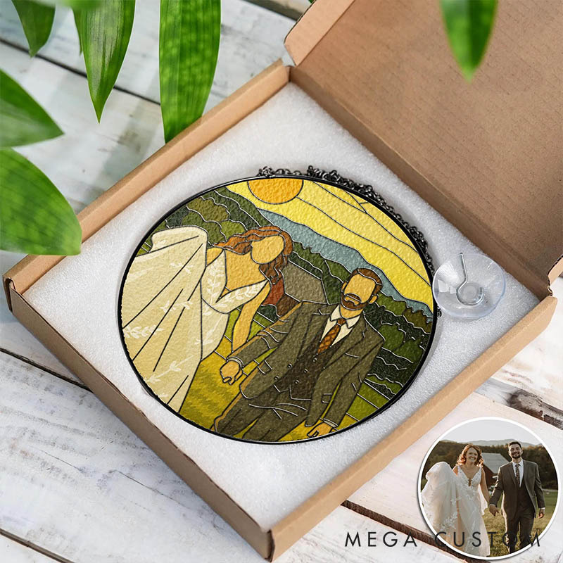 Personalized Couple Faceless Photo Stained Glass Suncatcher Newlyweds Portrait Window Decor Anniversary Gift for Husband Wife Boyfriend Girlfriend