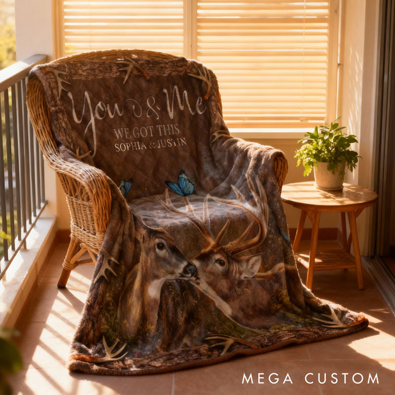 Personalized Couple Deer You and Me We Got This Blanket Custom Newlyweds Name Nature-inspired Blanket Valentines Day Gift for Husband Wife Bride Groom