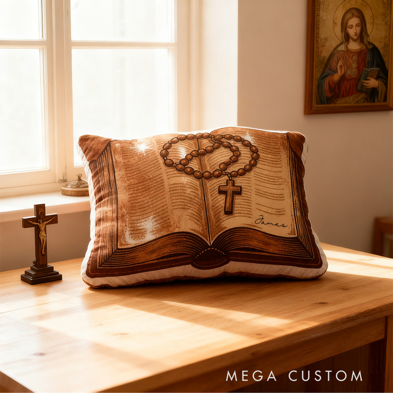 Personalized Bible Book Pillow with Custom Name Home Decor Christian Pillow Religious Gift Faith Pillow