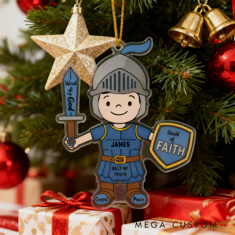 Personalized Armor Of God Acrylic Ornament with Name Holiday Tree Decor Christmas Keepsake Religious Christmas Gift for Boys