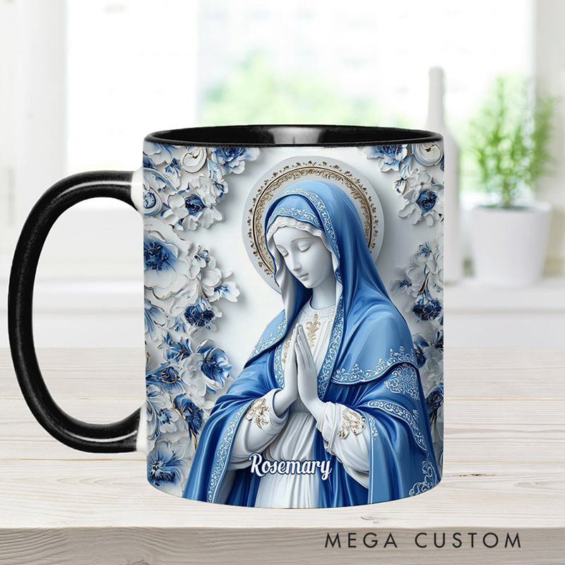 Personalized Believe Virgin Mary Ceramic Mug with Name Religious Inspirational Gift Catholic Gift for Women