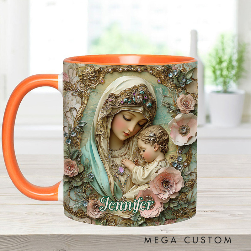 Personalized Virgin Mary Baby Jesus Ceramic Mug with Name Religious Inspirational Gift Catholic Gift for Women