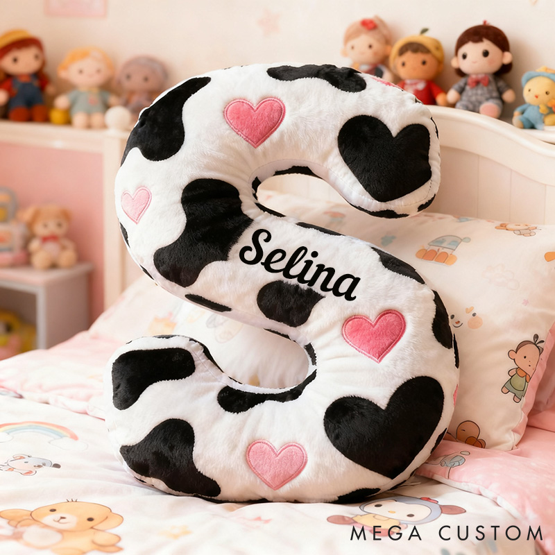 Personalized Cow Print Initial Pillow for Girlfriend Custom Initial Pillow for Her Holiday Decor Pillow