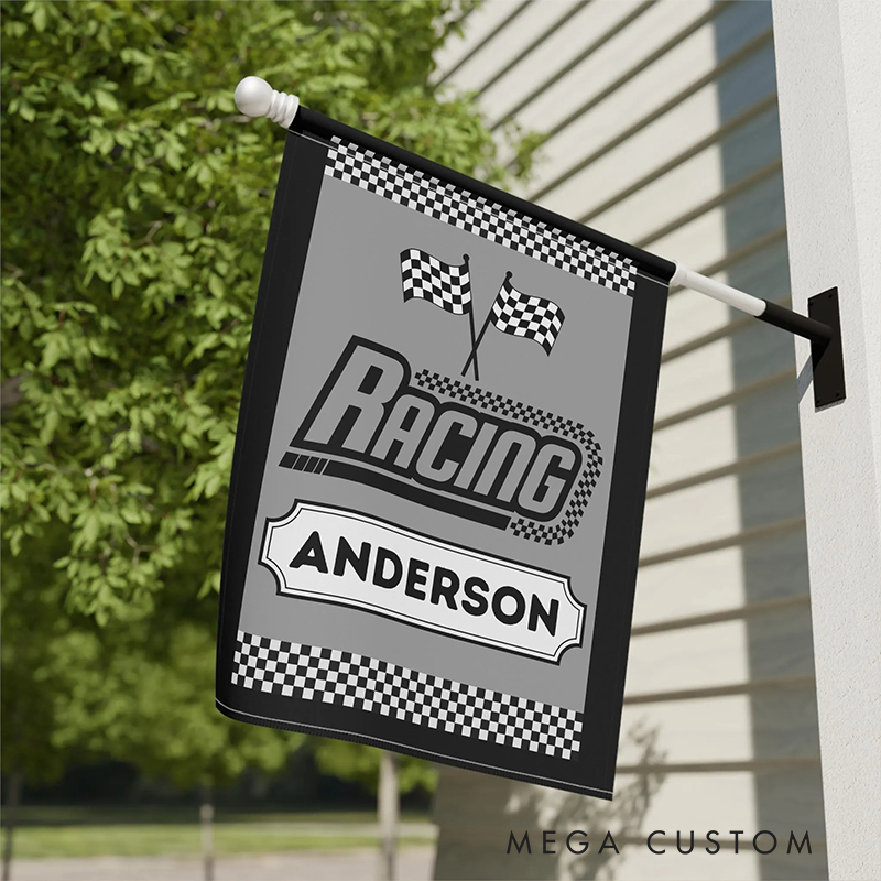 Personalized Racing Checkered Garden Flag Custom Name Flag Unique Decoration Flag for Racer and Racing Lovers