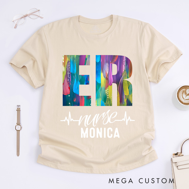 Personalized Nurse T-Shirts Colorful ER Nurse Fashion Design T-Shirts