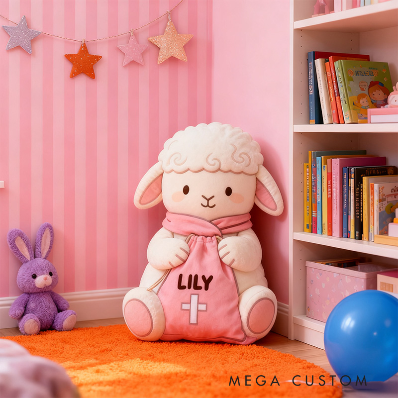 Personalized Jesus Loves me Little Lamb Graphic 3D Print Pillow with Name Home Decor Christian Pillow Religious Gift Faith Pillow for Girls