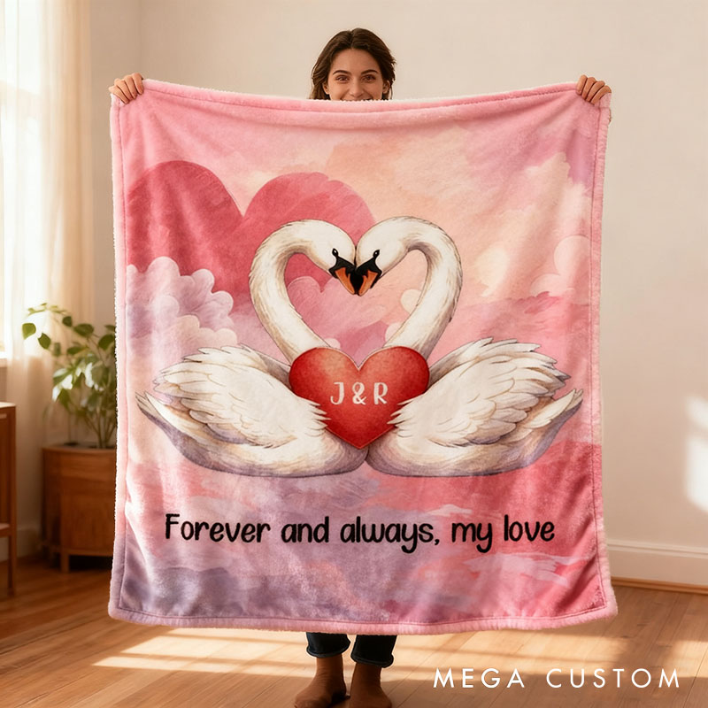 Personalized Cartoon Couple Swans in Love Pillow Custom Newlyweds Name Swans Heart Pillow Valentine's Day Gift for Husband Wife Boyfriend Girlfriend