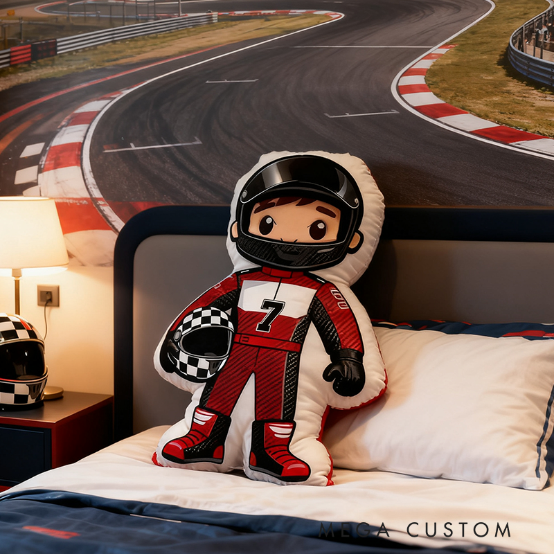 Personalized Racer Pillow Custom Number Racing Driver Shaped Cushion  Graphic 3D Print Gift for Motorsport and Racing Lovers