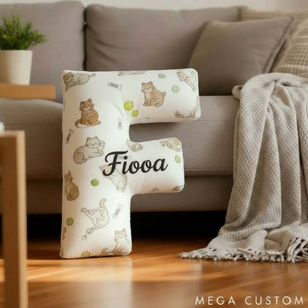 Personalized Cat Lover Cute Cat Letter Pillow Graphic 3D Print Pillow