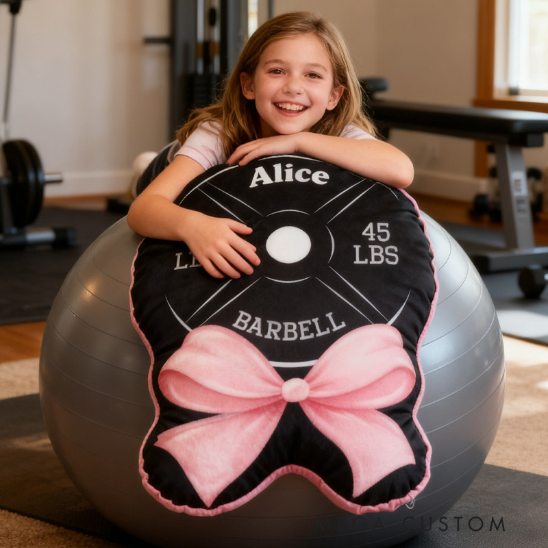 Personalized Gym Princess Bow Pillow Graphic 3D Print Gym Christmas Gift Ideas 45lb Plate Fitness Workout Pillow Comfortable Christmas Decor for Gym Lovers
