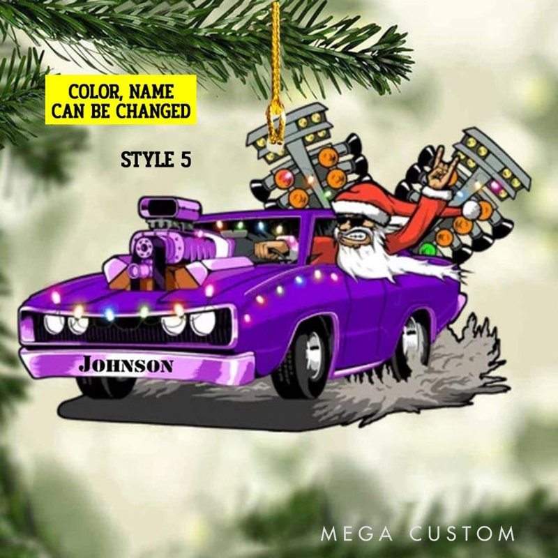 Personalized Drag Racing Ornament Custom Name and Color Hot Rod Christmas Decoration Gift for Car Enthusiasts and Racing Lovers