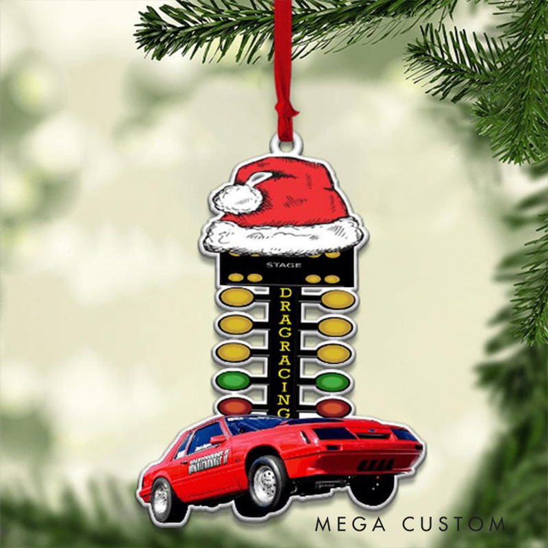 Personalized Drag Racing Tree Ornament Custom Photo Christmas Decoration Acrylic Holiday Gift for Car Lovers and Racers