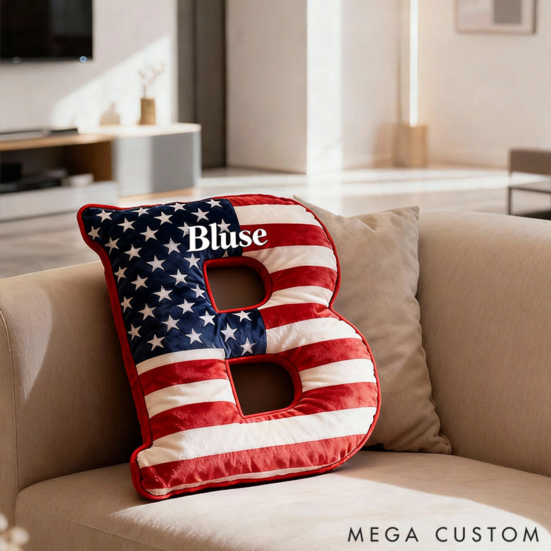 Personalized American Flag Initial Pillow Custom Initial Pillow with American Flag for Boy Girl Friend Patriotic Pillow