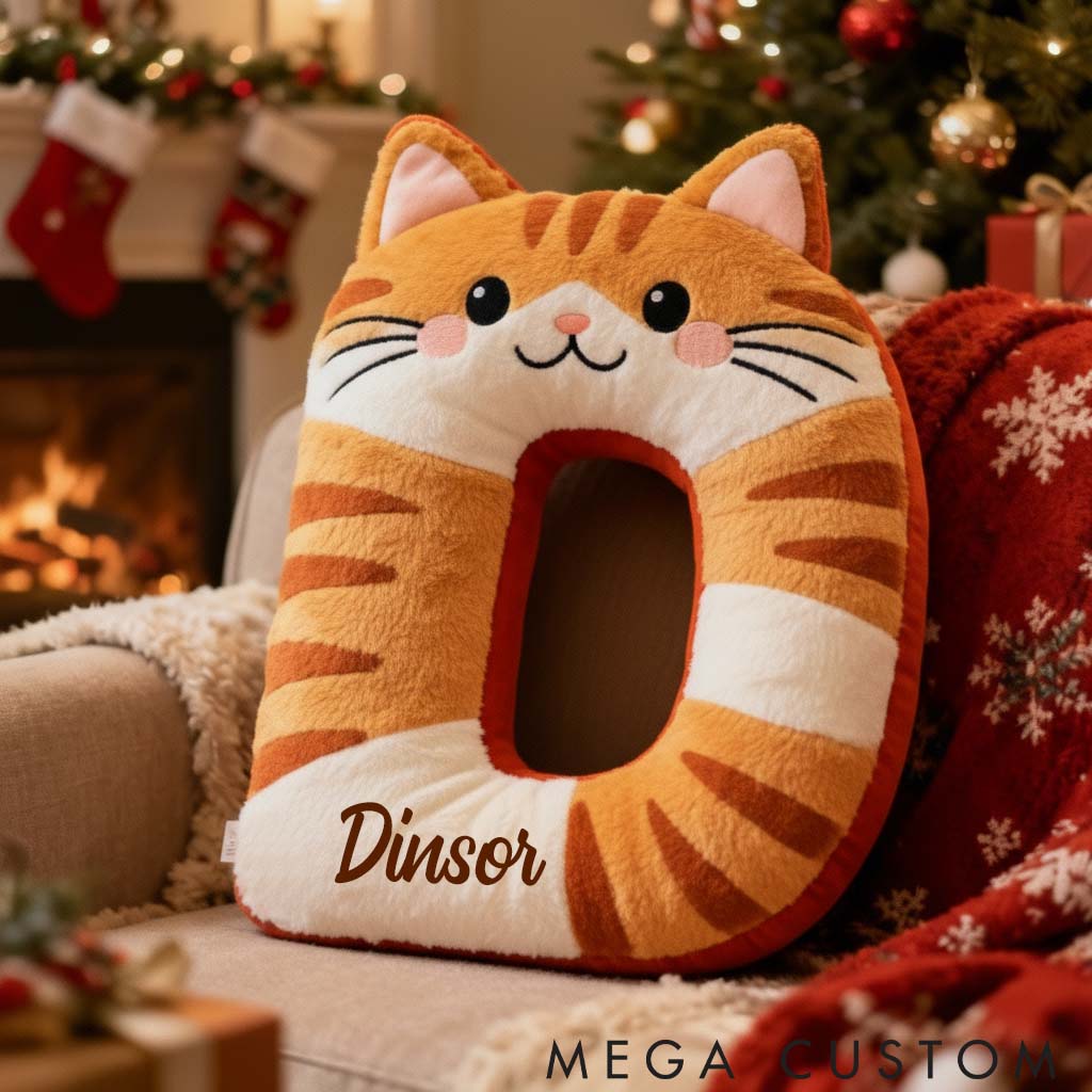 Personalized Cat Lover Cute Orange Tabby Cat Letter Pillow Graphic 3D Print Pillow