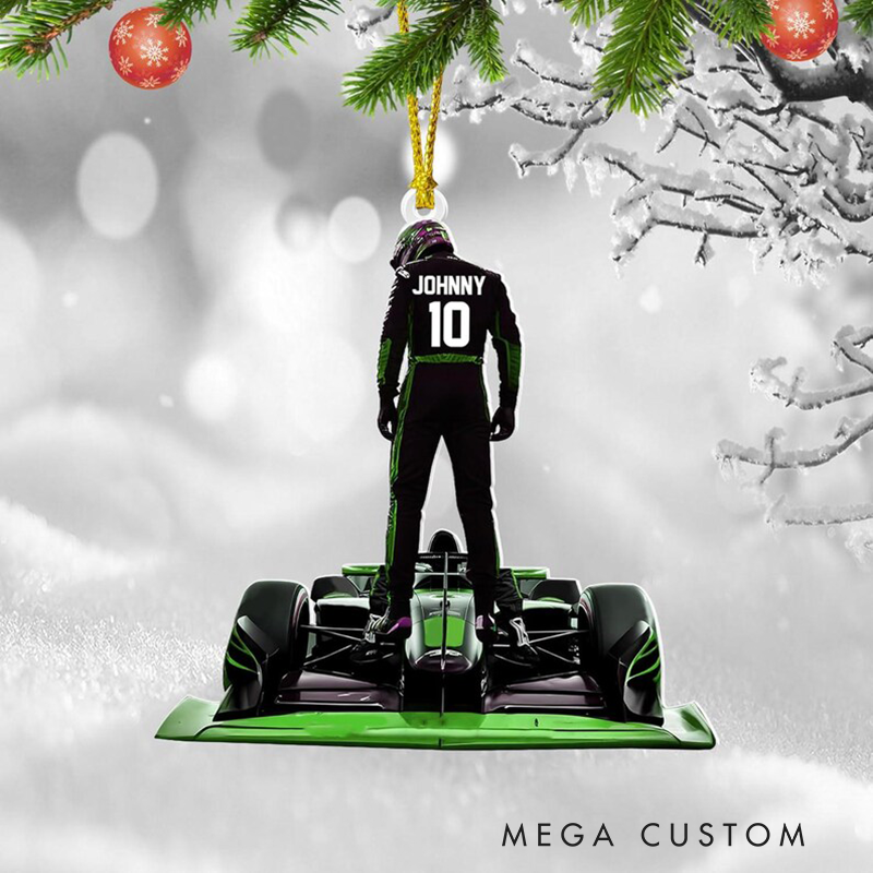 Personalized Race Car Ornament Custom Name and Number Christmas Tree Decoration Gift for Racers and Car Enthusiasts