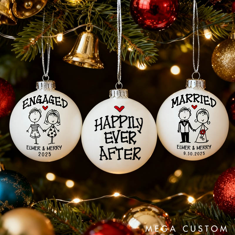 Personalized Mr and Mrs Married Engaged Matching Christmas Ball Ornament Custom Newlyweds Name Hand-Painted Xmas Ball First Christmas Gift for Him Her