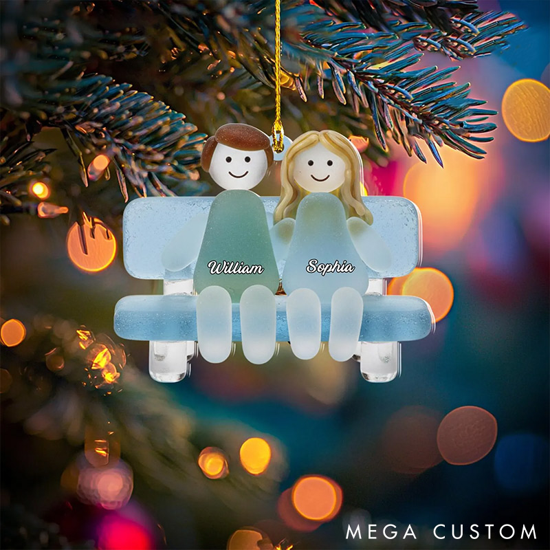Personalized Sea Glass-Style Couple Chrismas 2D Flag Couple Swing Design Ornament Chrismas Decoration with Names Chrismas Gift for Husband Wife