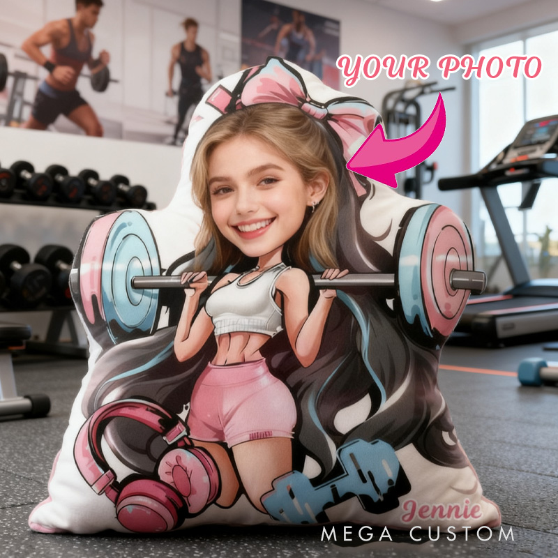Personalized Fitness Girl Photo Pillow Graphic 3D Print Funny Photo Pillow Name Pillow Girly Health and Gym Fitness illustrations