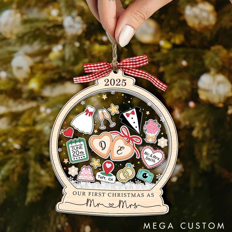 Personalized Our First Christmas as Mr & Mrs Shaker Christmas Ornament Newlyweds Couple Wedding Married Xmas Ornament First Christmas Gift for Him Her