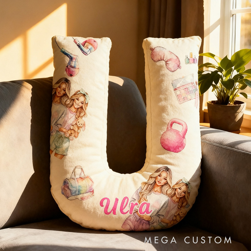 Personalized Fitness Girls Letter Pillow Graphic 3D Print Pajama Party Funny Letter Pillow Name Pillow Girly Health and Gym Fitness Lovers Illustrations