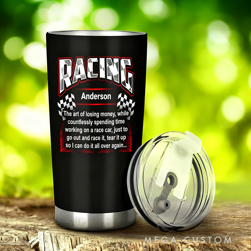 Personalized Racing Tumbler Custom Name Stainless Steel Travel Mug Gift for Racers and Racing Lovers