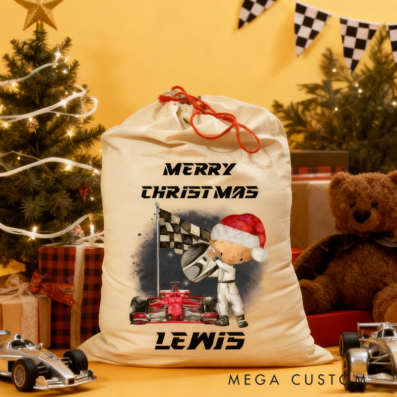 Personalized Racing Christmas Gift Sack Custom Name and Style Race Car Santa Bag for Motorsport Fans