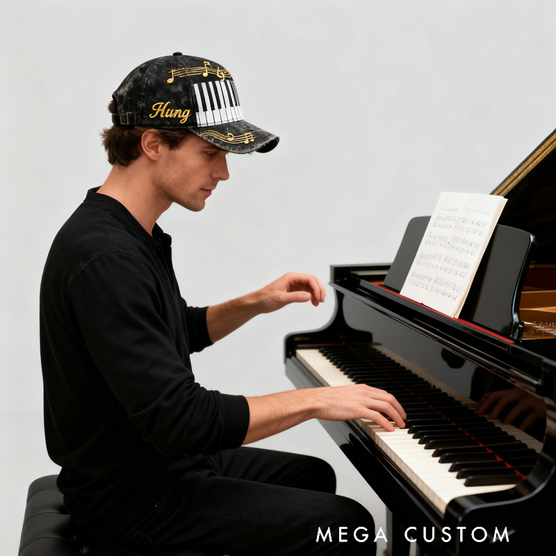Personalized Graphic 3D Print Piano Baseball Cap with Your Name for Music Lover Perfect Gift for Birthday Holiday Concert Christmas