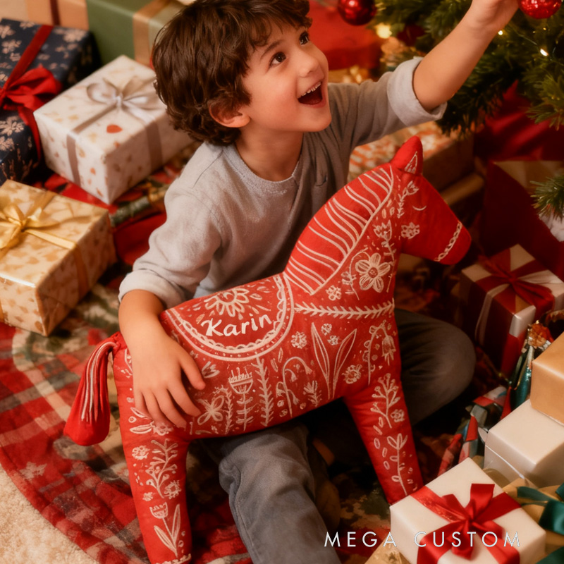 Personalized Equestrian Graphic 3D Print Pillow Red Xmas Horse for Riding Enthusiasts Horse Lovers Rider Racing Soft and Funny Home Decor