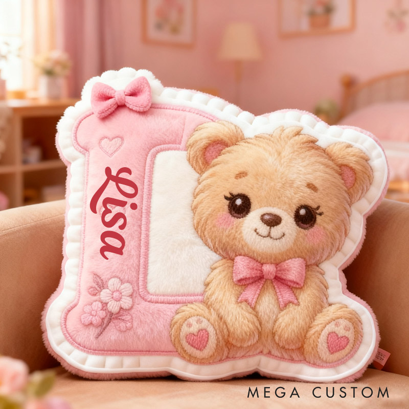 Personalized Flower Girl Graphic 3D Print Heart Bear 26 Letter Pillow Girlfriend Valentine's Day Cushion Wedding Gift for Girl Christmas Gift for Her