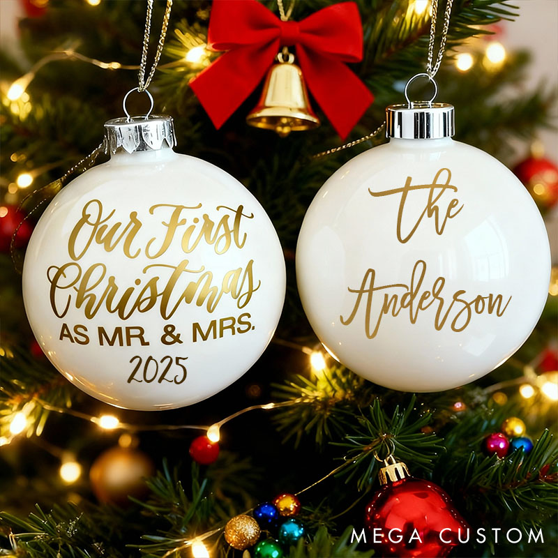 Personalized Couple Wedding Ornament Our First Christmas Bulb Ball Newlywed Xmas Gift Ball Couple Christmas Decor