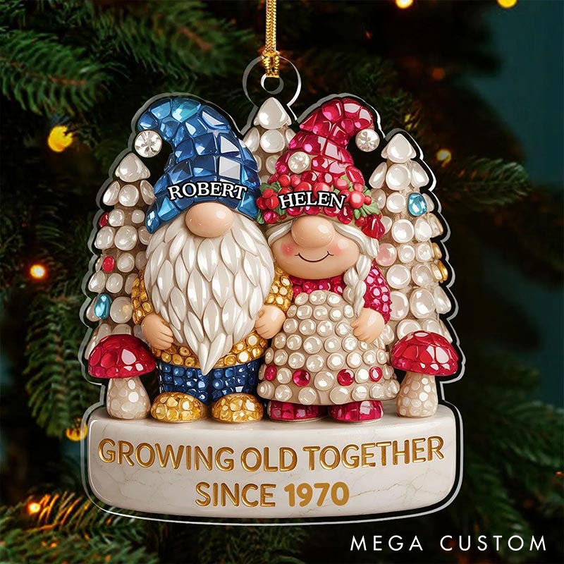 Personalized Growing Old Together Since Faux Diamond Gnome Couple 2D Flag Ornament Chrismas Decoration Gift for Husband Wife for Girfriend Boyfriend