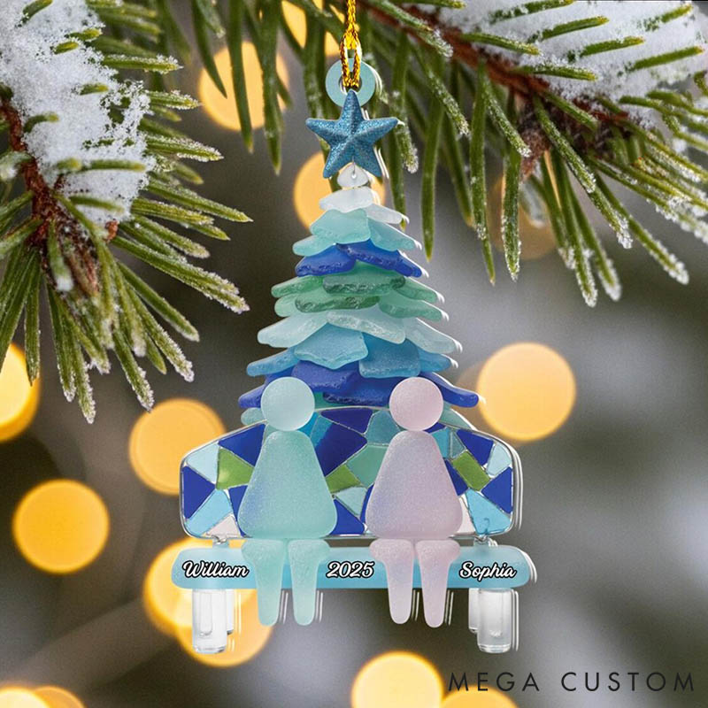 Personalized Couple Sea Glass Effect 2D Flat Printed Crystal Acrylic Christmas Ornament Custom Newlywed Xmas Tree Ornament Our First Christmas Gift