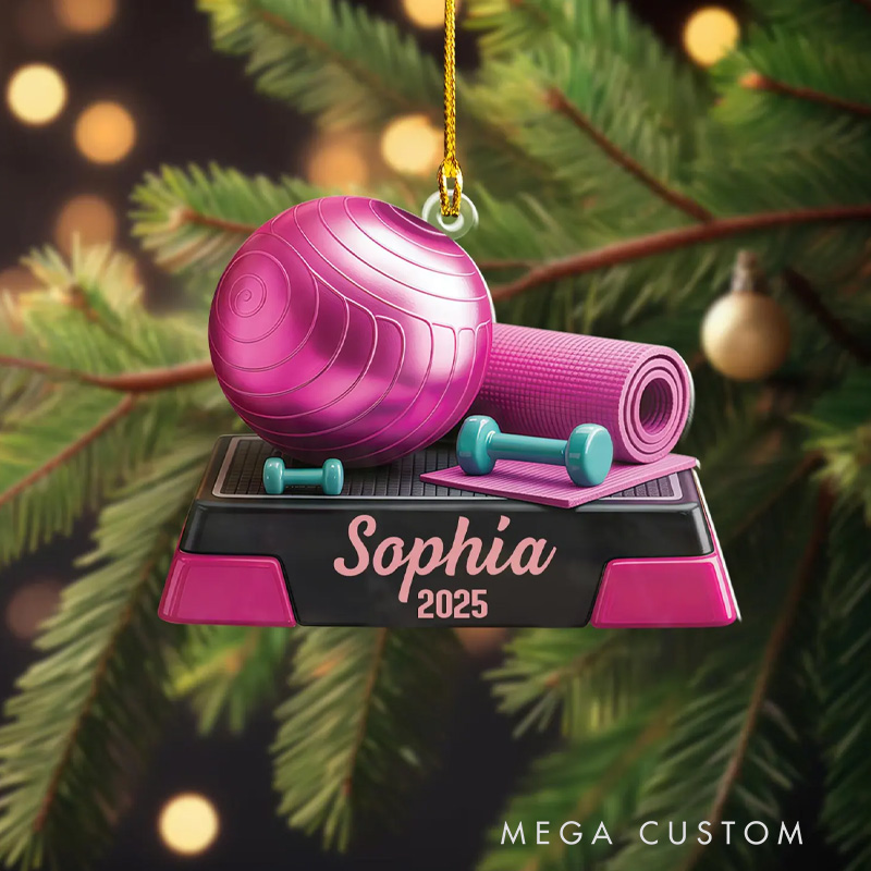Personalized Workout 2D Flat Ornament Custom Name Christmas Tree Gym Christmas Ornament Fitness Christmas Ornament Fitness Lovers Gifts