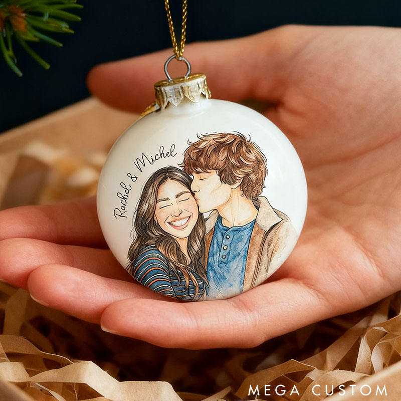 Personalized Couple Photo Portrait Christmas Ball Ornament Custom Newlyweds Watercolor Portrait First Christmas Ornament Christmas Gift for Him Her