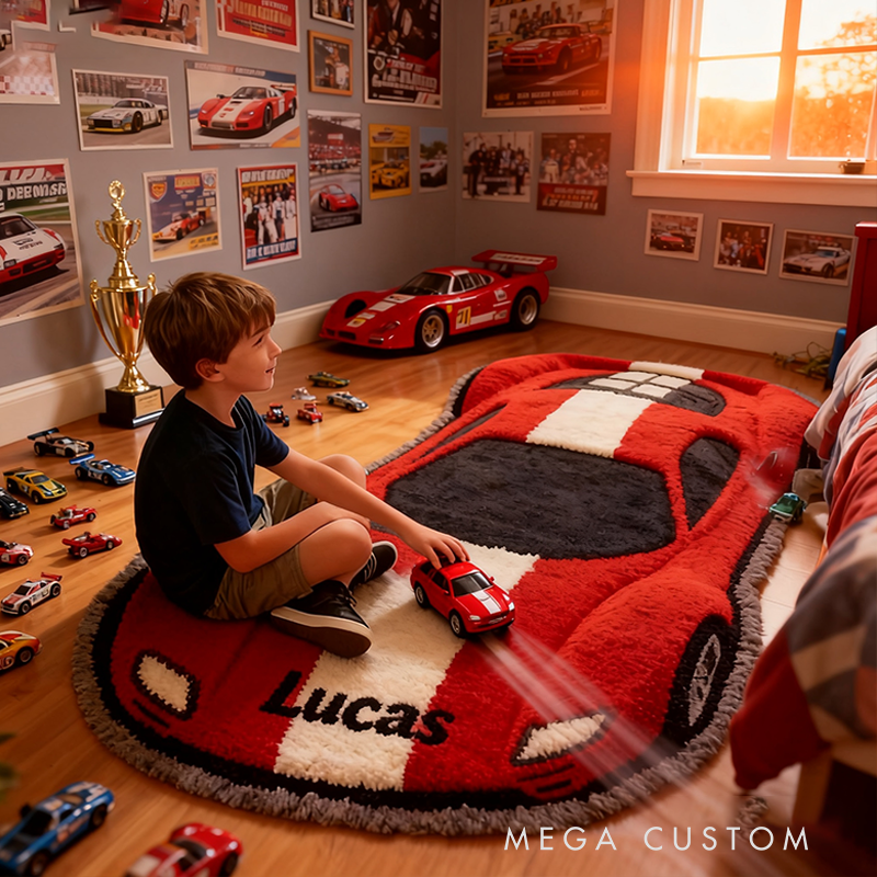 Personalized Car Shaped Racing Rug Custom Name Sports Car Doormat for Racers Room and Racing Lovers
