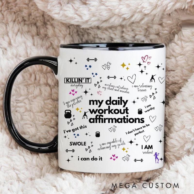 Personalized Work Out Affirmations Mug Work Out Affirmations Ceramic Mug Fitness Trainer Gifts Fitness Coach Coffee Cup Gym Rat Gifts for Fitness Enthusiasts Bodybuilders and Gym Lovers