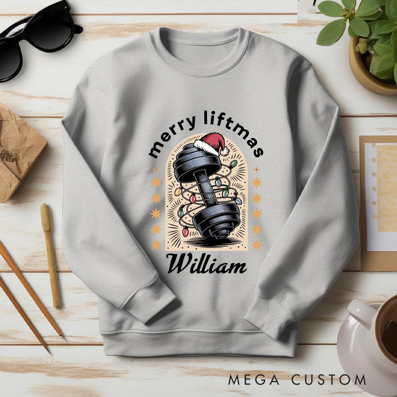 Personalized Merry Liftmas Sweatshirt Funny Fitness Christmas Gym Sweater Holiday Workout Gift for Weightlifters and Gym Lovers