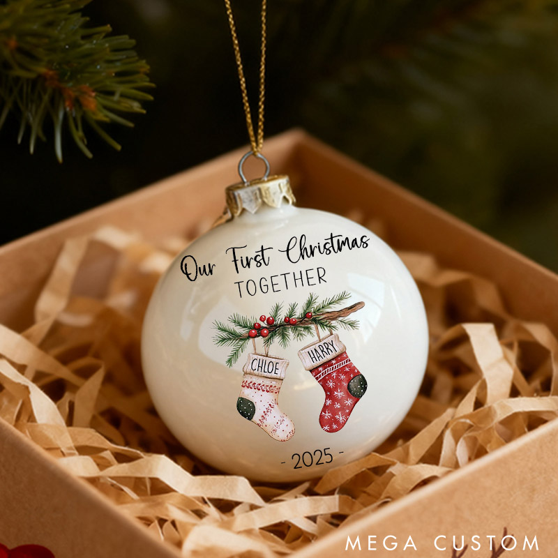Personalized Couple Our First Christmas Together Ball Ornament Custom Newlyweds Christmas Stocking Christmas Ornament Christmas Gift for Him Her