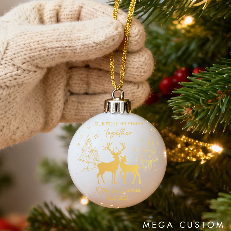 Personalized Couple Reindeer Our First Christmas Together Ball Ornament Custom Newlyweds Name Christmas Ornament Decor Christmas Gift for Him Her