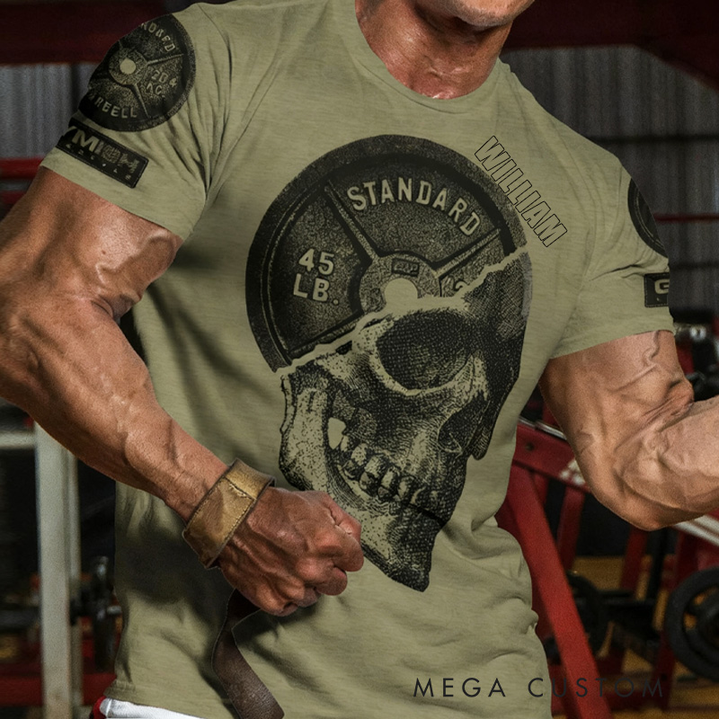 Personalized Strength T-Shirt withSkull Plate Funny Workout Gym T-Shirt for Men for Fitness Enthusiasts Bodybuilders and Gym Lovers