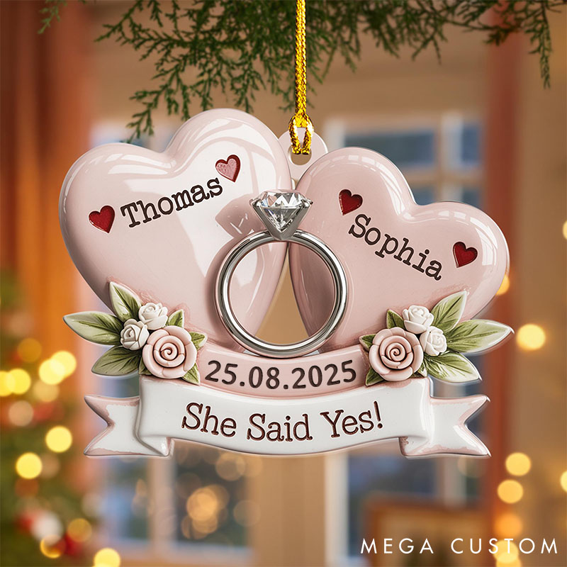 Personalized Engagement Ornament Custom 2D Flat Acrylic Ornament for Couple She Said Yes Keepsake for Husband Wife