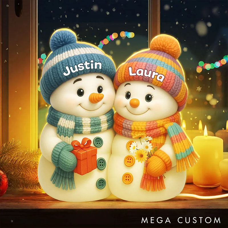 Personalized Couple Snowman Hugging Light Box Custom Newlyweds Name Night Light Decor Our First Christmas Gift for Him Her Boyfriend Girlfriend