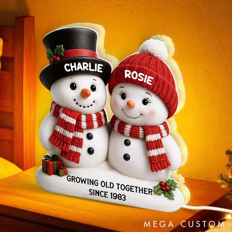 Personalized Couple Snowman Growing Old Together Light Box Custom Newlyweds Name Night Light Decor Our First Christmas Gift for Him Her