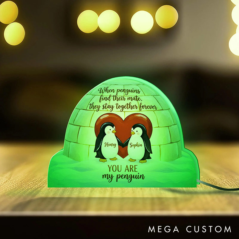 Personalized Couple Penguin Holding Hands Light Box Custom Name Night Light Decor Igloo Heart Decor You are My Penguin Gift for Him Her 